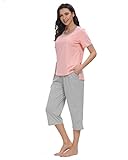GOSO Conjunto Pijamas para Mujer-Pijamas para Mujer Cartoon Print Top de Manga Corta y Pantalones Sleepwear Conjuntos de salón Suave para Dormir
