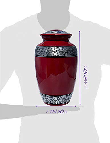 Eternal Harmony Cremation Urn for Human Ashes | Memorial Urn Carefully Handcrafted with Elegant Finishes to Honor and Remember Your Loved One | Adult Urn Large Size with Beautiful Velvet Bag (Red)