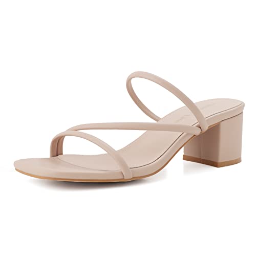 Image of Shoe'N Tale Strappy Heels For Women Low Chunky Block Heel Heeled Sandals Square Open Toe Slip On Slides Mules