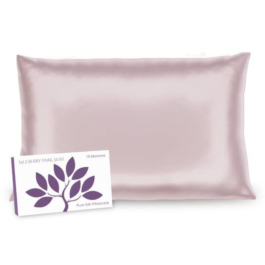 Mulberry Park Silks 100% Pillowcase - 19 Momme, Grade 6A - Deep Envelope Closure - Pink/King (20'' x 36'')