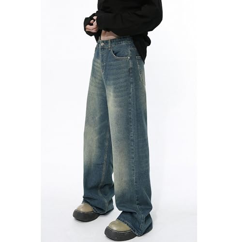 Men's Loose Hip Hop Jeans Straight Retro Relaxed Fit Denim Pants Classic Vintage Plain Washed Baggy Jean4