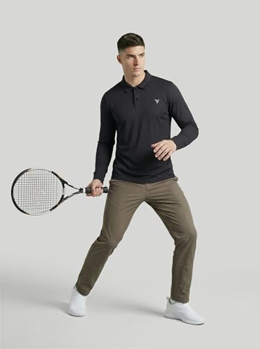 Image of TECHNOSPORT Men's Solid Full Sleeve Polo T-Shirt MATPIQ Quick Dry Slim Fit Sports Tee for Travel Casual Smart Wear UPF50+ Anti Odour