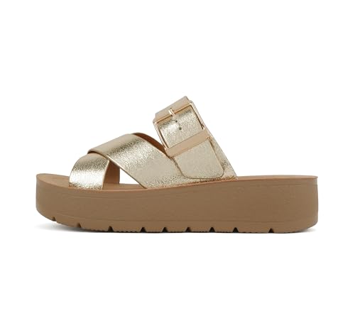 Soda Papaya ~ Women Open Toe Multi-Strap Flatform Sandals