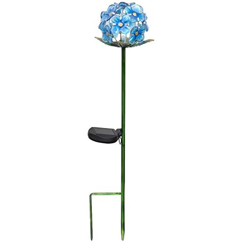 Peaktop Solar Garden Stake, Fusion glass and iron, Blue/Flower Cover