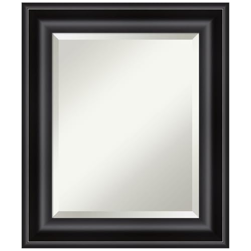 Amanti Art Black Bathroom Mirror for Over Sink, 26x22 Grand Black Rectangle Vanity Mirror, Small Casual Frame, Hangs Horizonally and Vertically, Bathroom Wall Decor, Beveled Edge