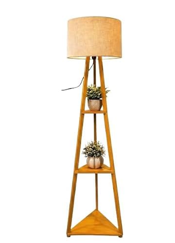 Modern Wooden Triangle Floor Lamp with Shelves | Decorative Corner Standing Lamp with Storage Rack | LED Light for Bedroom Living Room Office Home Decor-image-47