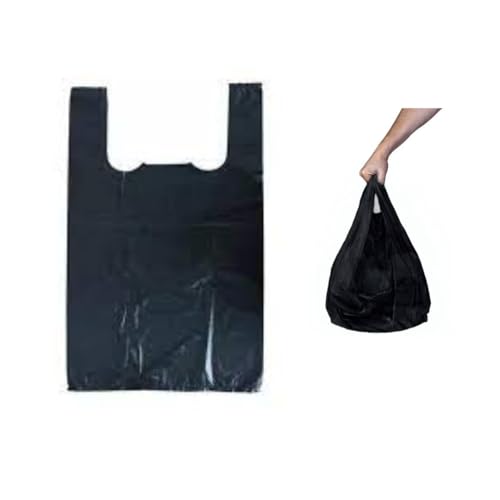 Obulco Suministros Bolsas Plástico con Asas y Resistentes 70% Recicladas y Reciclables   Galga 200   Bolsa Tipo Camiseta 30x40 Apta Para Uso Alimentario   100 unidades (42X53_NEGRA_100)