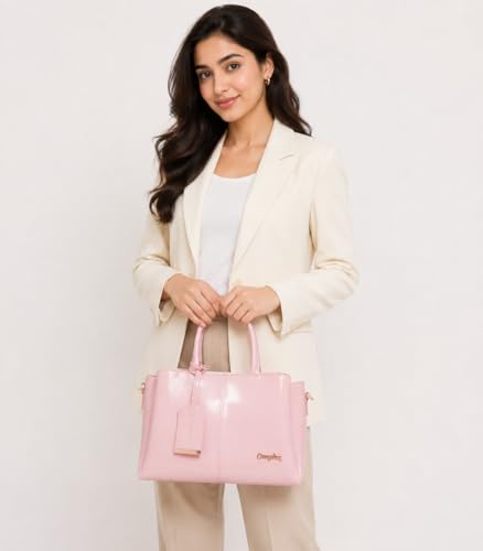 Image of Carrylux Women's Top Handle Bag | Hand Held bag | Stylish Patent Synthetic Leather Handbag with Dual Handles & Detachable Sling Strap | Beige Shoulder Purse for Work & Casual Outings