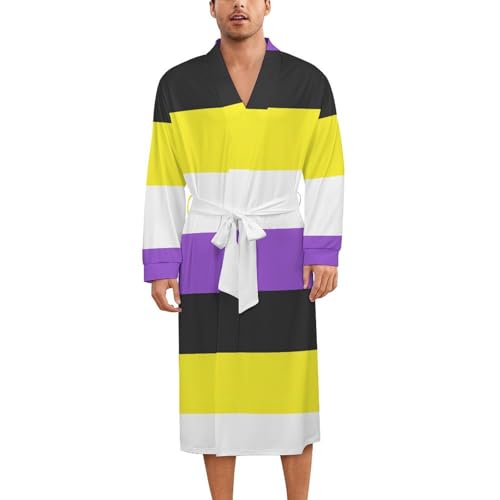 Non-binary Flag Soft Robe Long Sleeve Bathrobes V Neck Sleepwear Spa Robes with Belt Men Woman