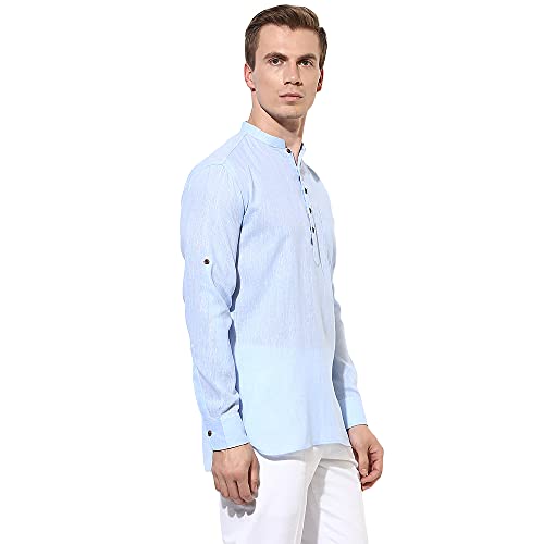 Image of hangup 3 Pc Kurta Pajama Set for Men (Sky Blue Kurta)
