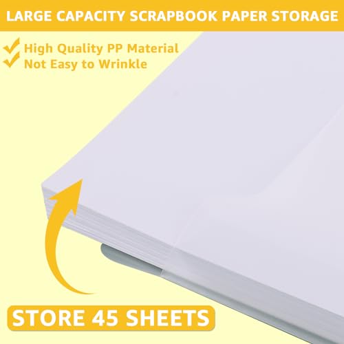 Image of WOPPLXY 50 Pcs Scrapbook Paper Storage with Buckle Design, 12 x 12 Inch Clear Scrapbook Paper Organizer with 60 Pcs Sticky Index Tabs for Holding Scrapbook Paper, Vinyl Paper, Photos, Clear, Cardstock