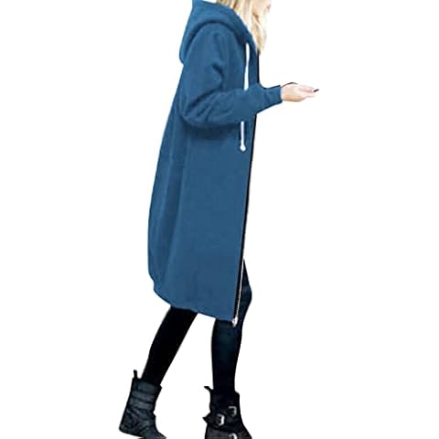 Women Warm Zipper Open Hoodies Sweatshirt Long Coat Jacket Tops Outwear Outdoor Work Clothes for Women (Blue, M) Cover