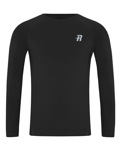 Runhit Sportshirt Funktionsshirt Kinder Langarm, Kompressionsshirts für Jungen Unterziehshirt Base Layer Schnell Trocknend Top für Fussball Laufen Training Outdoor Sport, Schwarz 9-10 Jahre
