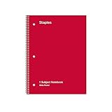 STAPLES 321463 1-Subject Notebook 8-Inch X 10.5-Inch Wide Rule 70 Sh. Assorted (27497M)