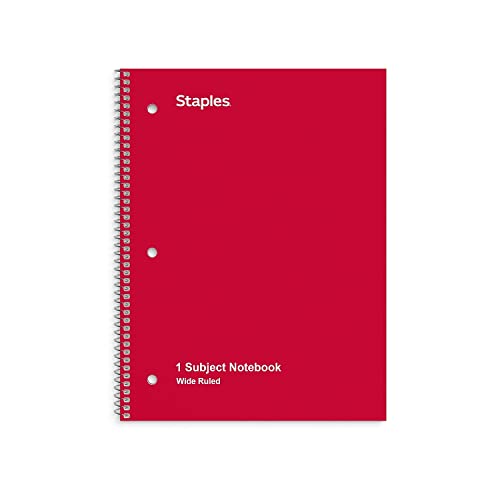 STAPLES 321463 1-Subject Notebook 8-Inch X 10.5-Inch Wide Rule 70 Sh. Assorted (27497M)