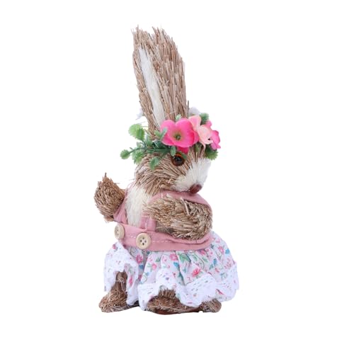 NVOQILIN MEILVMEIJI - Adorno de paja de Pascua hecho a mano para muñeca con delantal de corona de flores