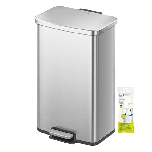 EKO Titus Cubo de Basura Cocina 50L con Pedal y Tapa de Cierre Suave | Acero Inoxidable Antihuella | Papelera Moderna y Robusta | Gran Capacidad para Reciclaje