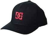 DC Men's Cap Star Flexfit Curve Brim Hat, Black/Chili Pepper, Large