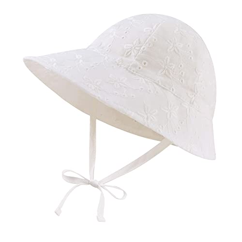 Wide Brim Baby Girl Sun Hat For Toddler Sun Protection Cap Girls Beach Bucket Hats Cotton Infant Flower Hat Summer (As1, Age, 3_Months, 6_Months, Beige Flower-A) #TOP6