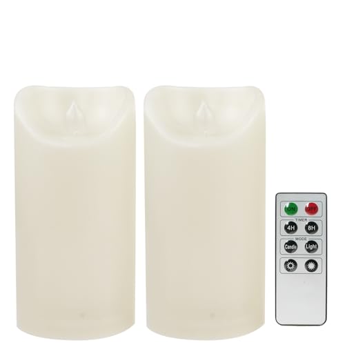 Image of CANDLE CHOICE Outdoor Battery Operated Flameless Candles with Remote Timer Waterproof Flickering Plastic Electric LED Pillar Lights for Lantern Patio Garden Wedding Party Decorations 3x6 Inches 2 PCS