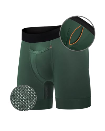 All Citizens Elite Ball Pouch Underwear for Men w/fly, Boxer Briefs with Patented Ball Pouch, Performance Fabric, No Ride Up Legs, Green, Large