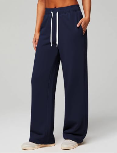 HeSaYep Women's Wide Leg Sweatpants Elastic High Waist Loose Sweat Pants Straight Leg Drawstring Trousers with Pockets2