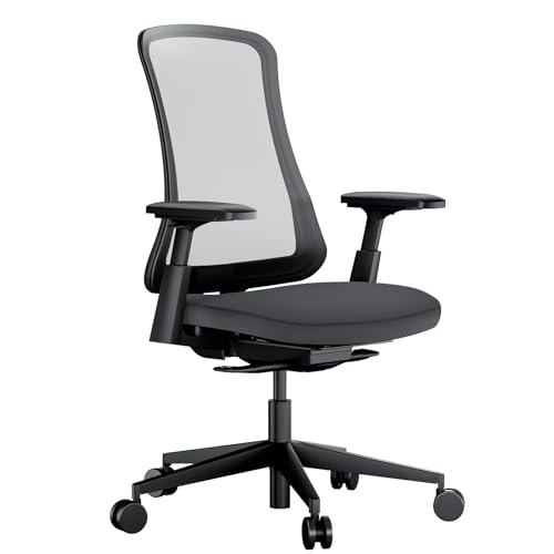 ProtoArc Flexer Ergonomischer Bürostuhl – Schreibtischstuhl mit Sitztiefenverstellung, konturiertem Sitzkissen und atmungsaktiver Netzlehne für Home Office und Büro, einfache Montage, Schwarz