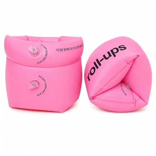 Arm Floaties for Kids & Adults Inflatable Roll-On Swim Arm Bands Pool Floaties for Kids 3-5 6-12 yrs & Up to 150lb Adult Learn to Swim Water Wings for Boys Girls (Pink(2 Piece))