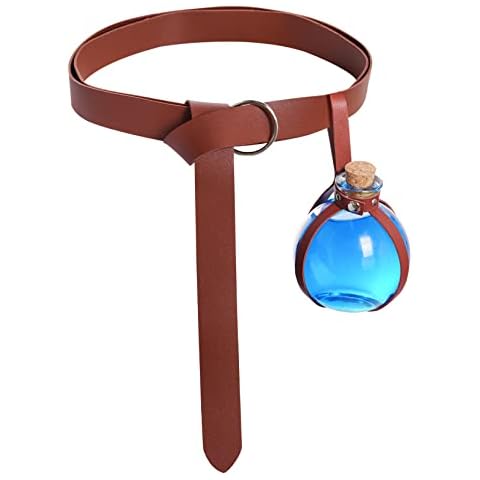 jerbro 2 Pack Halloween Medieval Knight Leather Belt and Potion Bottle with Dark Magic Cork for Wizard Viking Warrior Costume Ren Faire Renaissance Accessories 200 ml (Brown) Cover
