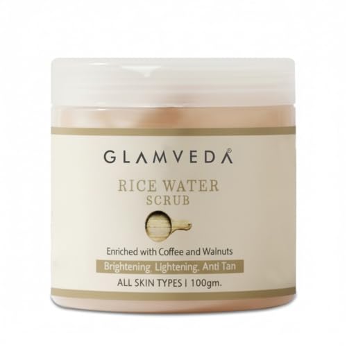 Glamveda Rice Water Brightening Face Scrub | Creamy Exfoliator Infused with Rice Extracts for Even Skin Tone (100g)