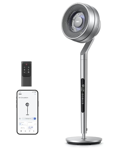 Dreo Pedestal Fan with Smart Control, 40-44" Adjustable Height, DC Quiet Fans for Bedroom, 120°+85° Omni-Directional Oscillating Fan, 100ft Airflow, 10 Speeds, 6 Modes, 12H Timer, 23db, Wi-Fi/Voice