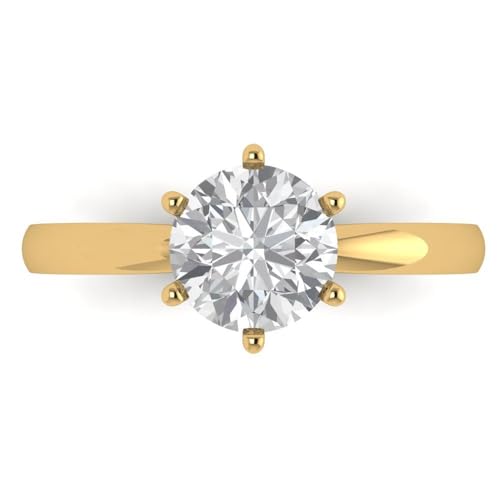 1.5 ctw Round Cut Solid Gold Engagement Ring for Women - 14K Yellow Gold - Moissanite Wedding Promise Ring for Her