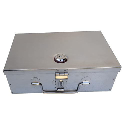 Image of Stainless Steel Cash /Jewellery /Coin Storage Rectangular Silver Boxes with Pre-Fitted Lock (10 inch X 7 inch X 3 inch)(With Pre fited One Lock & 2 Key) perfects-gift for storage