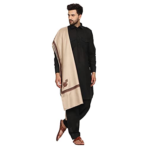 Image of SWI WITH LABEL Men's Embroidered Fine Acrylic Shawl | Men's Shawl Inspired by intricate traditional Kashmiri embroidery work | Felicitation Shawl to honor chief guests