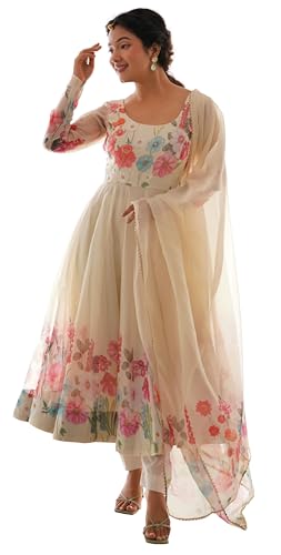 Shasmi Women's Georgette Anarkali Floral Printed Kurta With Pant & Dupatta (Ankle Length Dress 114)