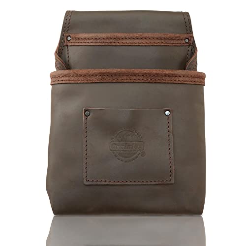 Graintex Os2318 2 Pocket Nail & Tool Pouch Top Grain Oil Tanned Leather For Framers, Constructors, Electricians, Plumbers, Handyman Brown #TOP12