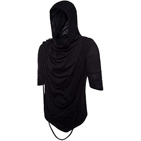 Mens Viking Pirate Medieval Hoodie LARP Knight Loose Blouse Tee Tops Half Sleeve Hippie Shirt (Black, S) Cover