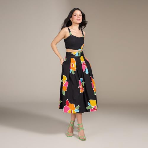Image of Dress for Women|Top Bottom for Women|Lehenga for Women Dress for Women|Tops for Women|Dresses for Women |Women top| Multi-Color Printed Sweetheart Top and Midi Skirt Co-Ord