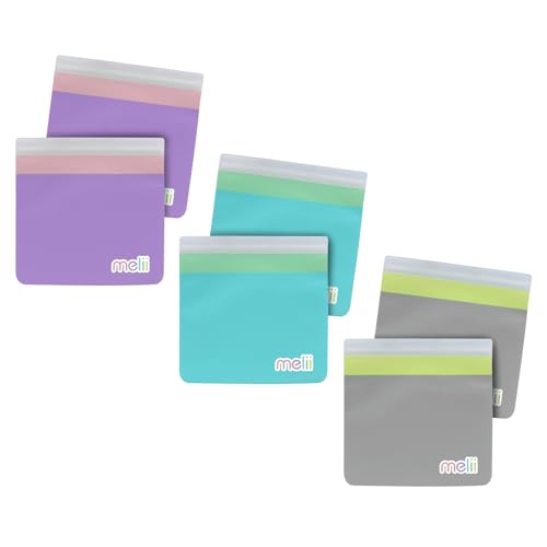 melii Reusable Sandwich & Snack Bags for Kids & Adults, 6 Pack, Food Storage, Organization & Meal Prep Containers, Leakproof, BPA free