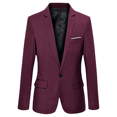 Men's Casual Suit Blazer Jackets Lightweight Sports Coats One Button Slim Fit Formal Suit Solid Jacket Wine Red 2XL