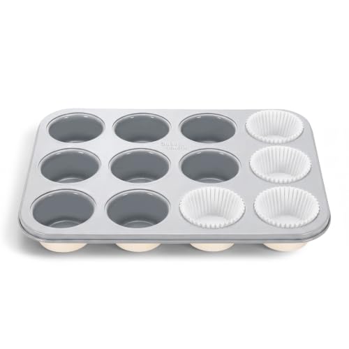 Bake Choice Muffin Pan for Baking, Standard Cupcake Pan, Cream Gray