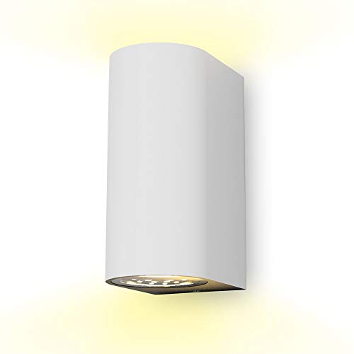 B.K.Licht applique murale LED extérieur intérieur moderne blanche, spot mural GU10, 2 spots de 400lm chacun, éclairage jardin terrasse garage, IP44, 2x5W