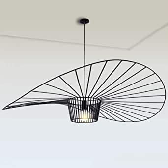 Vintage Pendant Light for Living Room Simple Creative Ceiling Light (Adjustable Light Height), Fibreglass Hat Design + Fibre Fabric E27 Max 40W (Black, 160cm)