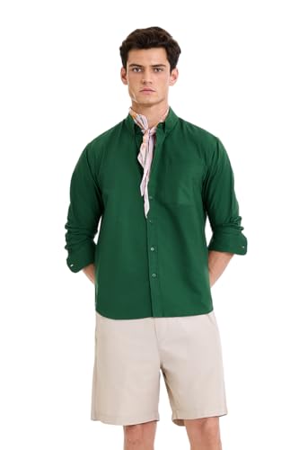 Image of SNITCH Men Casual & Semi-Formal Shirt | Regular Fit Long Sleeve Button-Down Collar Solid Oxford Style | 100% Cotton Breathable Fabric for Office, Date Night