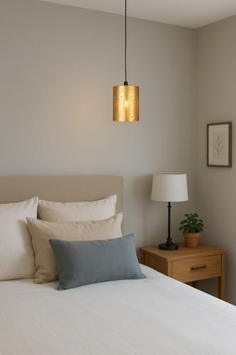 Image of BENE Kyle Pendant Lamp, Mild Steel Indoor Modern Hanging Lamp, E-27 Base Ceiling Hanging Light for Home Decor, Kitchen, Living Room, Bedroom, 8 cm (Golden, Pack of 1 Pc)