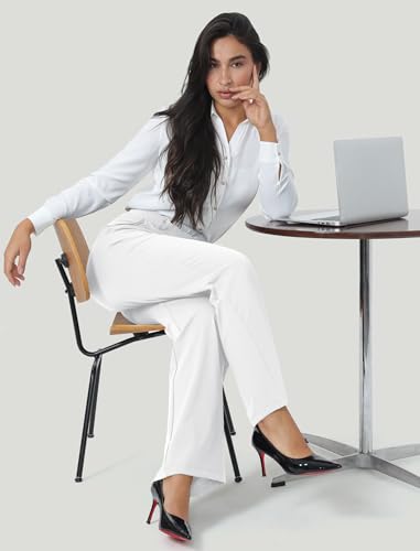 Image of Wide Leg Work Pants for Woman Stretchy Office Slack Dress Pants Business Trousers with Pockets