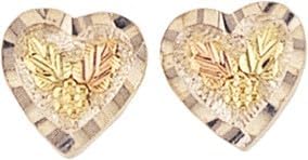 Heart Stud Earrings,10K Black Hills Gold, 12k Gold Leaves, Yellow