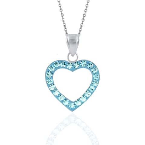 JennyWrenJewels | Children's Jewellery | Sterling Silver Crystal Heart Necklace | Gifts for Girls | Choice of Chain Length (Blue, 16) Cover