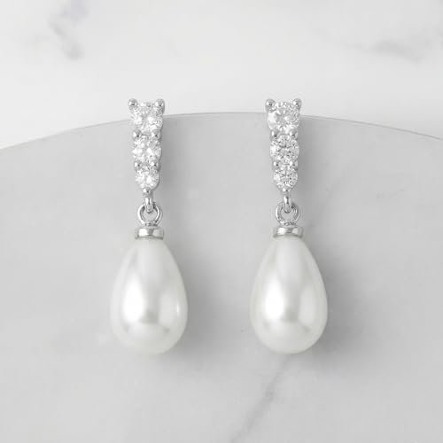 SWEETV Silver Pearl Drop Dangle Earrings for Women, Pearl Dangling Wedding Bridal Earrings for Brides Bridesmaids,Prom Formal Jewelry Gifts, Style1 by SWEETV - Used condition - Image 6