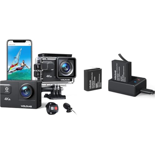 WOLFANG Action Cam GA300 4K60FPS avec kit chargeur batterie externe